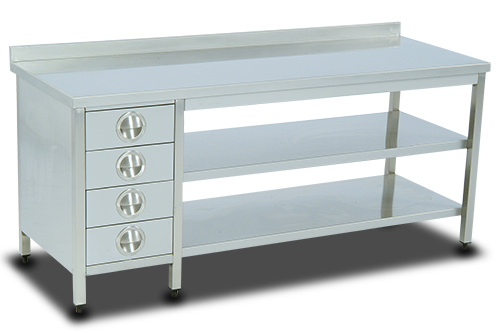 Çalışma Tezgahı Alt Tablalı Ara Raflı 4 Çekmeceli  190*60*85 Ölçülerinde